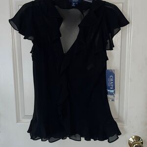 Chaps size 12 black 3 piece dressy  skirt set button up top with camisole NWT